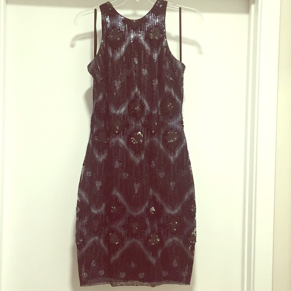 Cache Navy and Black Sequin Dress